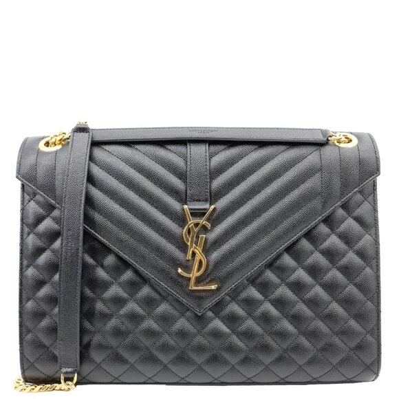 Yves Saint Laurent  Envelope Mix Matelasse Leather Shoulder Bag Black - Picture 1 of 15